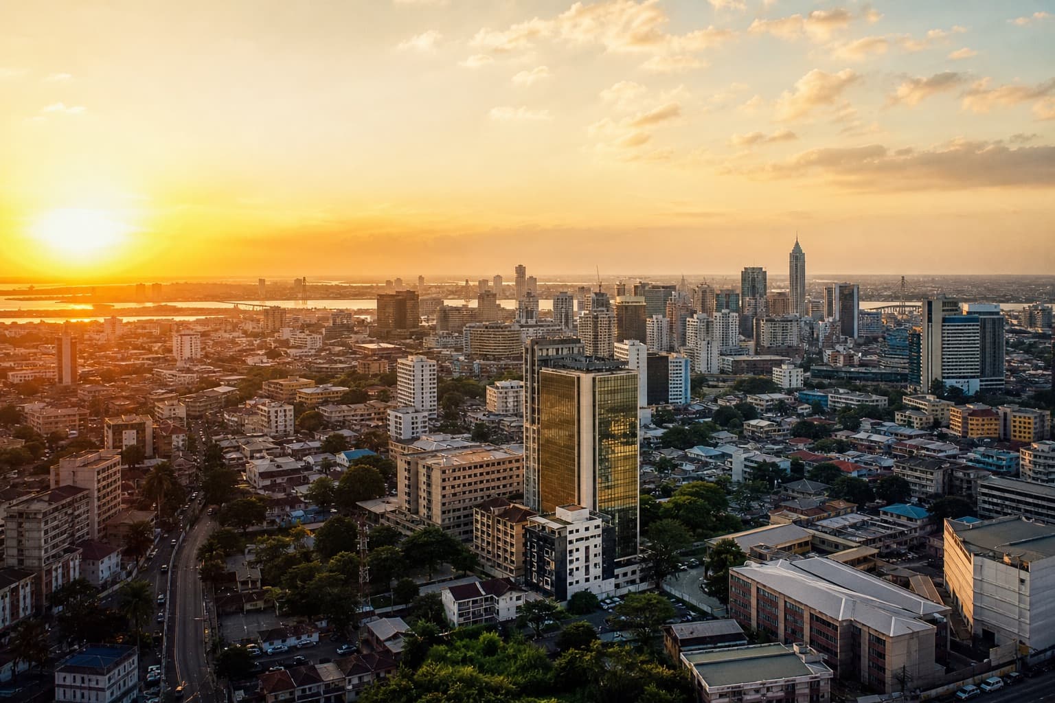 Golden-hour city skyline reflecting a growing Nigerian property market
